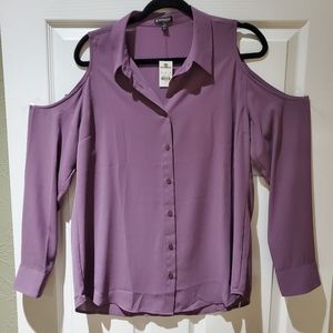 NWT Express Button Down Cold Shoulder Long Sleeve Blouse